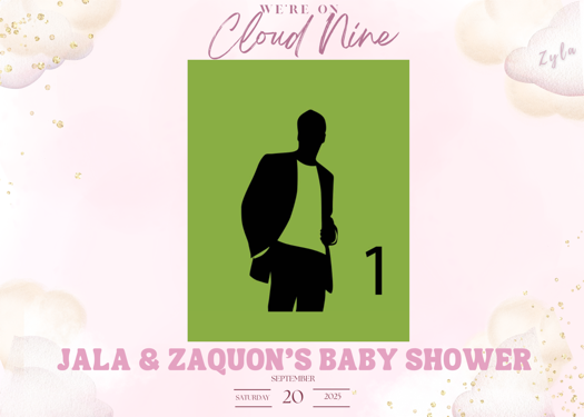 Single photo overlay example with baby shower wording